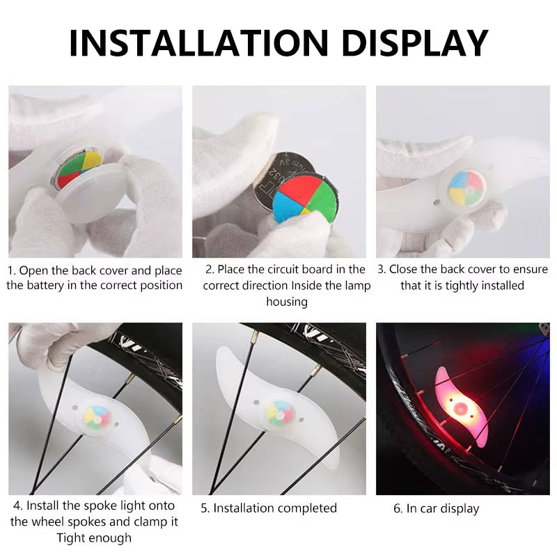 Bicycle Wheel Spoke Light 3 Mode LED Neon Waterproof Bike Safety Warning Light Easy to Install Bicycle Accessories with Battery